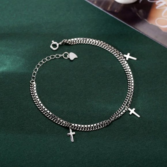 *NEW 925 Sterling Silver Cross Chain Bracelet - Picture 5 of 6